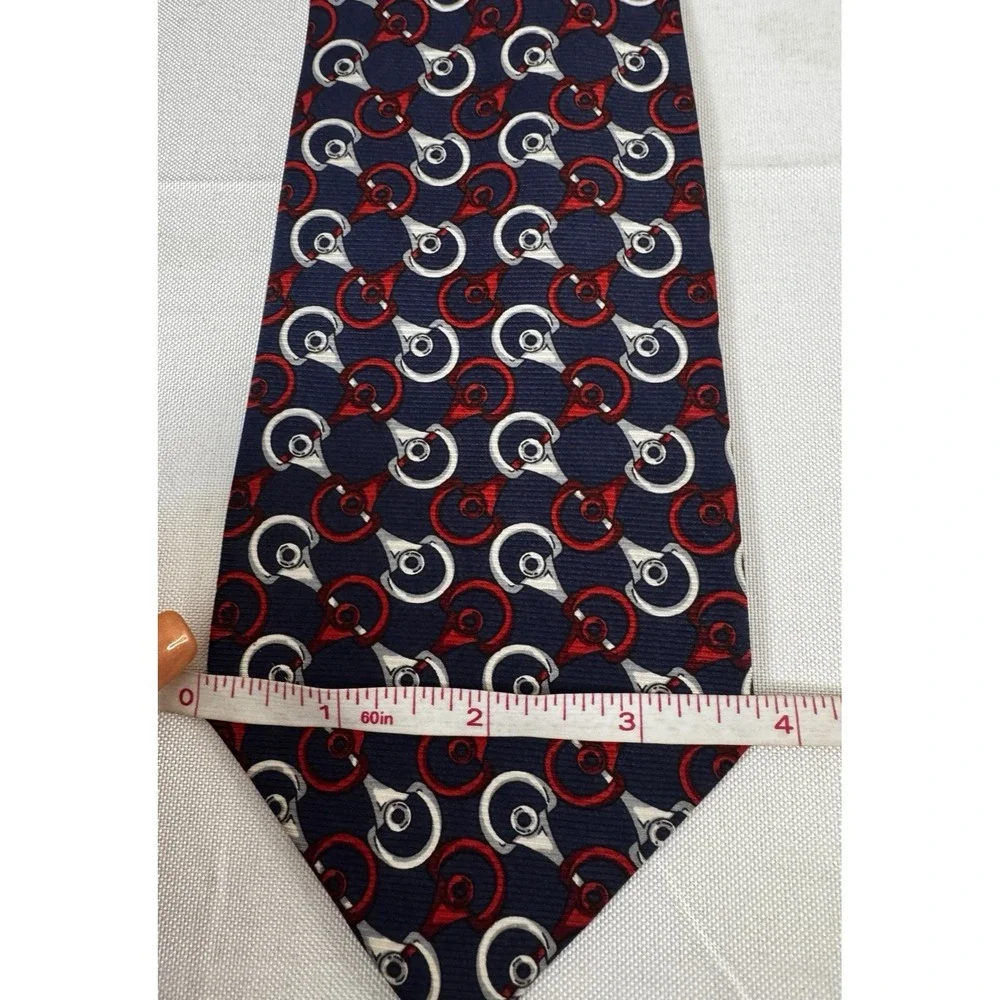 Cole Haan Navy Blue Red Silk Tie Equestrian Horse Bit Nautical Classic Prep 58